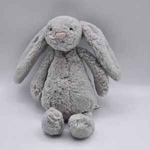 Jellycat Small Bashful Bunny Gray Pink Nose Plush Stuffed Animal Lovey 8"